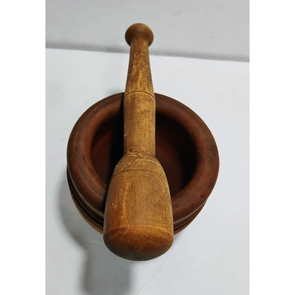 Vintage or Antique Wooden Mortar & Pestle Hand Turned Wood 4.5